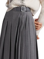 Estella Stretch Virgin Wool Pleated Midi-Skirt