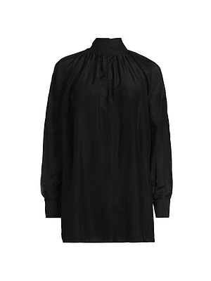 Poet Cotton-Silk Mock-Neck Blouse