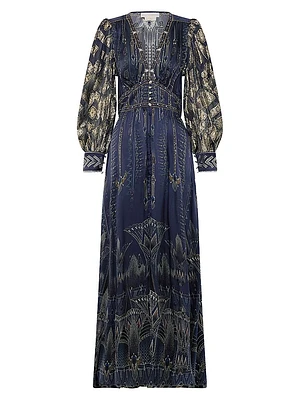Egypt Silk Empire-Waist Maxi Dress