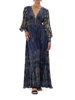 Egypt Silk Empire-Waist Maxi Dress