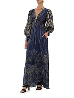 Egypt Silk Empire-Waist Maxi Dress