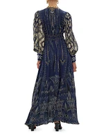 Egypt Silk Empire-Waist Maxi Dress