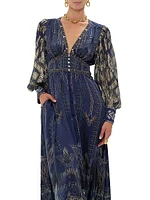 Egypt Silk Empire-Waist Maxi Dress