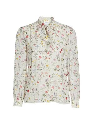 Floral Silk Tieneck Blouse