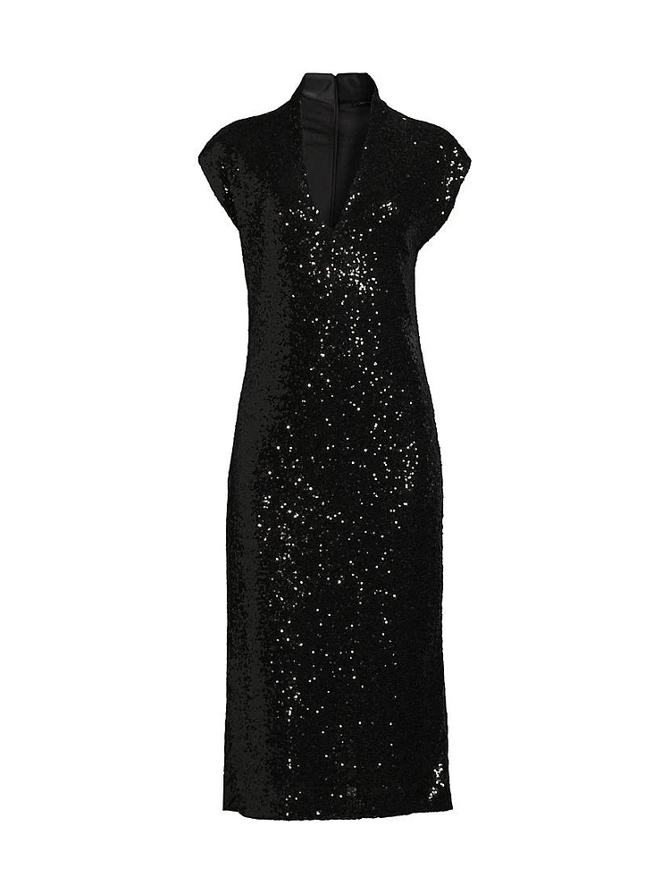 Sequined V-Neck Midi-Dress