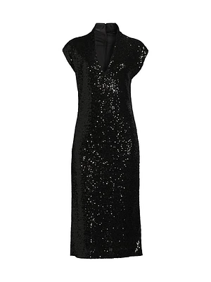 Sequined V-Neck Midi-Dress
