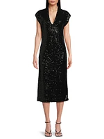 Sequined V-Neck Midi-Dress