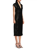 Sequined V-Neck Midi-Dress