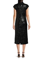Sequined V-Neck Midi-Dress