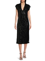Sequined V-Neck Midi-Dress