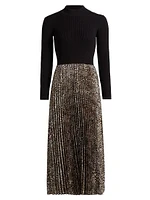 Mave Leopard Mixed-Media Midi-Dress