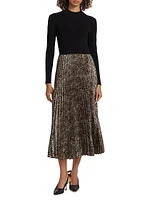 Mave Leopard Mixed-Media Midi-Dress