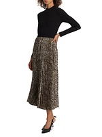 Mave Leopard Mixed-Media Midi-Dress