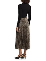 Mave Leopard Mixed-Media Midi-Dress
