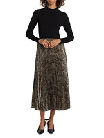 Mave Leopard Mixed-Media Midi-Dress