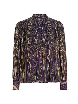 Abbey Pleated Abstract Chiffon Blouse