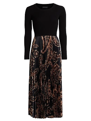 Mave Paisley Mixed-Media Fit & Flare Midi-Dress