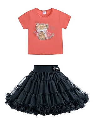 Little Girl's & Leslie Cat Skirt Outfit