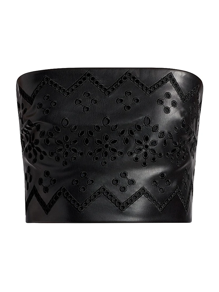 Lois Eyelet Embroidered Faux Leather Top