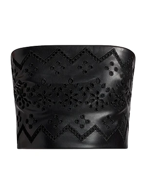 Lois Eyelet Embroidered Faux Leather Top