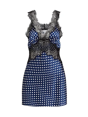 Cleo Lace-Trimmed Polka Dot Silk Minidress