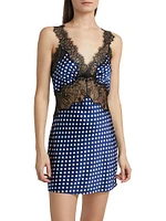 Cleo Lace-Trimmed Polka Dot Silk Minidress