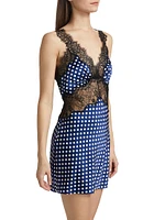 Cleo Lace-Trimmed Polka Dot Silk Minidress