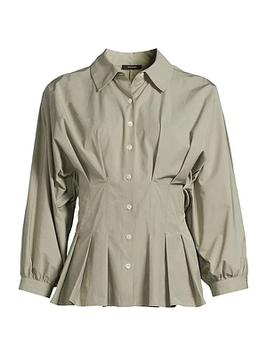 Taffeta Pleated Button-Front Shirt