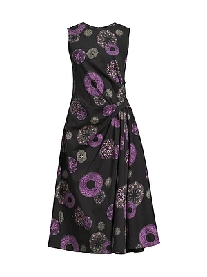 Ikiagi Geometric Cotton-Silk Sleeveless Midi-Dress