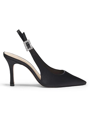 Crystal Buckle 90MM Satin Slingback Pumps