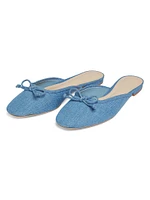 Bow-Embellished Denim Ballet Mules