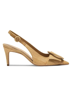 Buckle Raffia & Leather Slingback Pumps