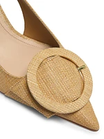 Buckle Raffia & Leather Slingback Pumps