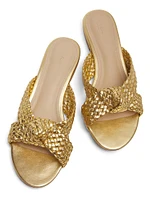 Braided Knot Metallic Leather Sandals
