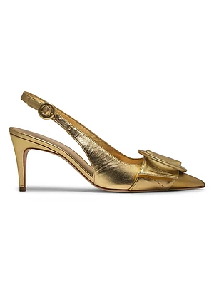 75MM Buckle-Accented Metallic Leather Pumps