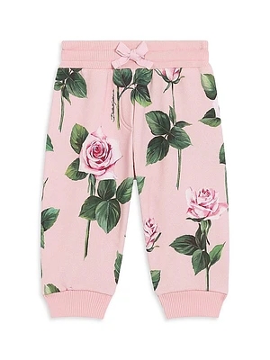 Baby Girl's Rose Print Cotton Joggers