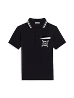 Little Boy's & Logo Striped-Trim Polo Shirt