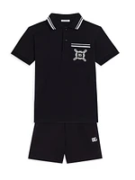 Little Boy's & Logo Striped-Trim Polo Shirt