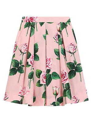 Little Girl's & Rose Print Midi-Skirt