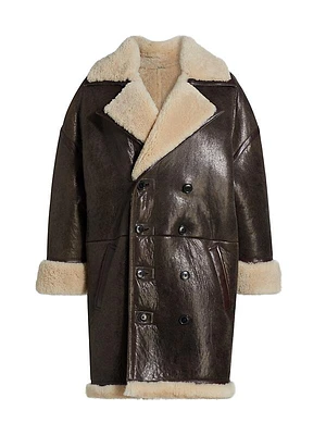 Shearling-Trimmed Leather Cocoon Coat