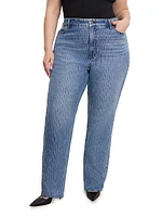 Good Icon Rhinestone Pinstriped Jeans