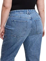 Good Icon Rhinestone Pinstriped Jeans
