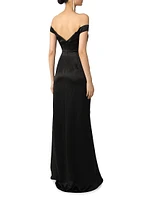 Paulina Ruched Satin Off-The-Shoulder Gown