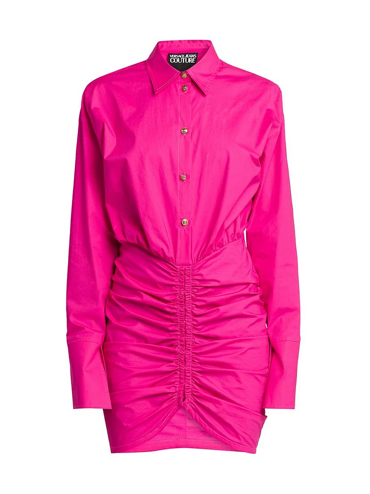 Stretch Cotton Ruched Mini Shirtdress