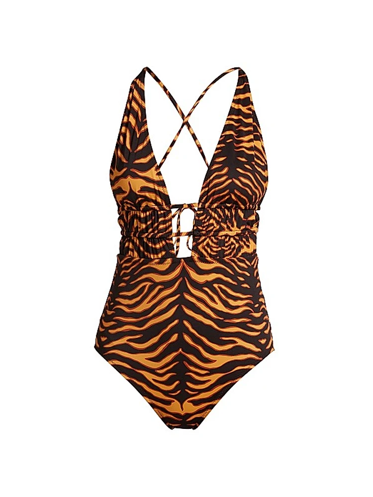 Dioni Leopard Plunge One-Piece Swimsuit