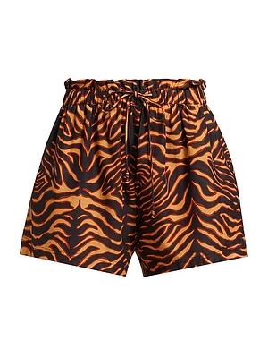 Bijou Tiger Cotton-Blend Drawstring Shorts