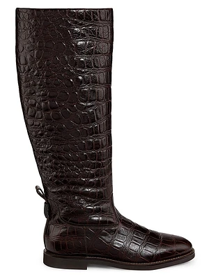 Crocodile-Embossed Leather Knee-High Boots