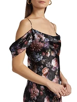 Kenna Floral Cold-Shoulder Silk Maxi-Dress