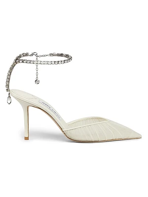Saeda 85MM Crystal-Embellished Ruched Tulle Pumps