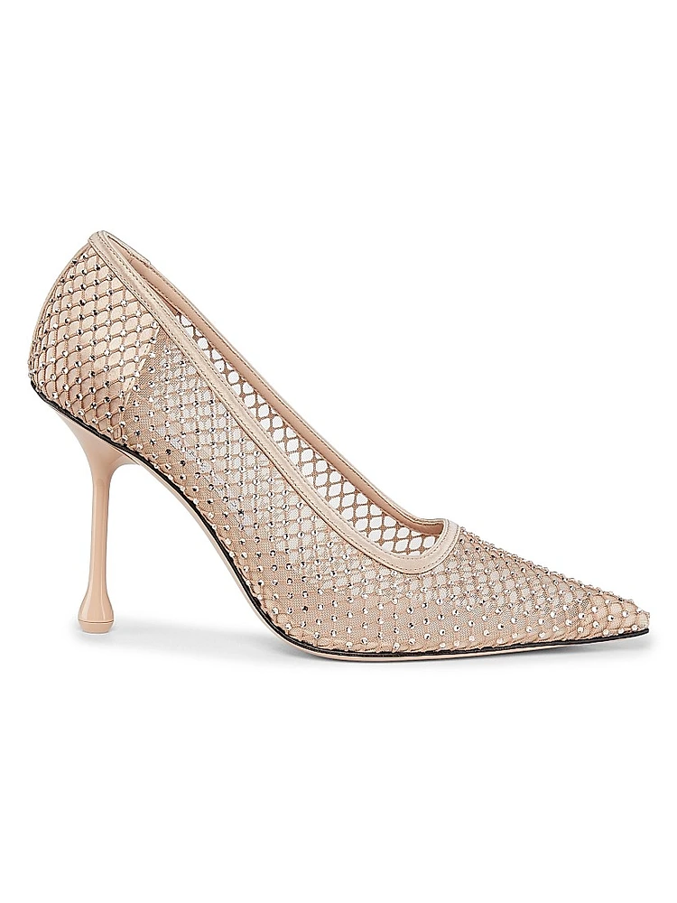 Isa 95MM Crystal-Embellished Mesh Pumps